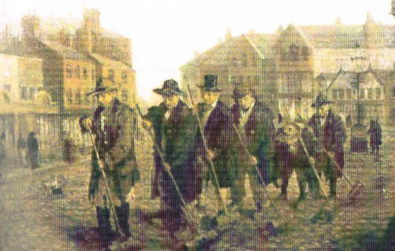 John Houghton Hague Oil Painting depicting men sweeping an Oldham square oil painting picture